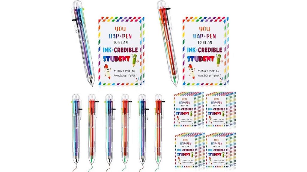 multicolor pens with cards