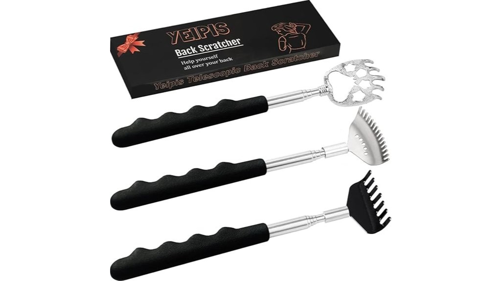 three rubber handle backscratchers