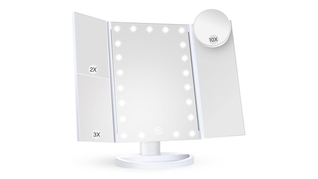 trifold illuminated makeup mirror